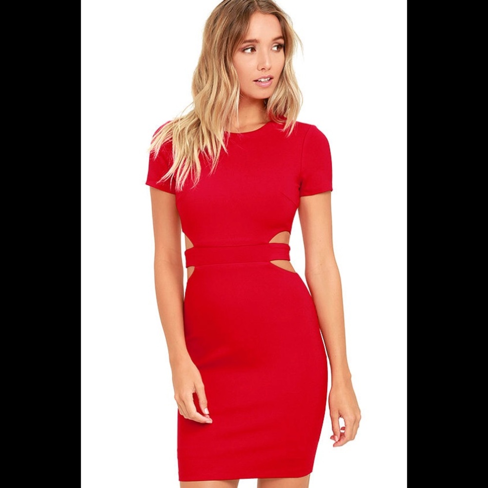 Feelin the Heat Red Body Con Dress w/ Cutouts